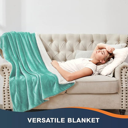 Walensee Sherpa Fleece Blanket (Throw Size 50”x60” Turquoise) Plush Throw Fuzzy Super Soft Reversible Microfiber Flannel Blankets for Couch, Bed, Sofa Ultra Luxurious Warm and Cozy for All Seasons