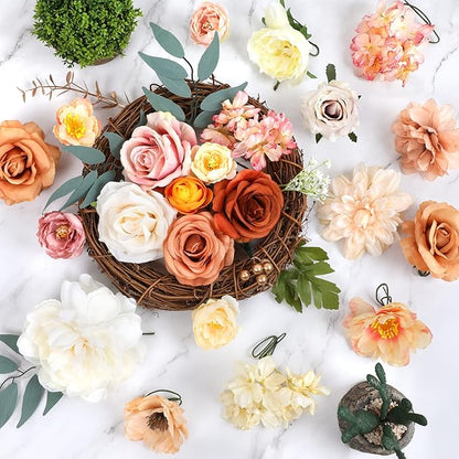 AmyHomie Champagne Artificial Flowers Combo Silk Mix Peony Rose Hydrangea Fake Flowers w/Stem for DIY Wedding Bouquets Centerpieces Arrangements Table Party Bridal Baby Shower Home Fall Decor
