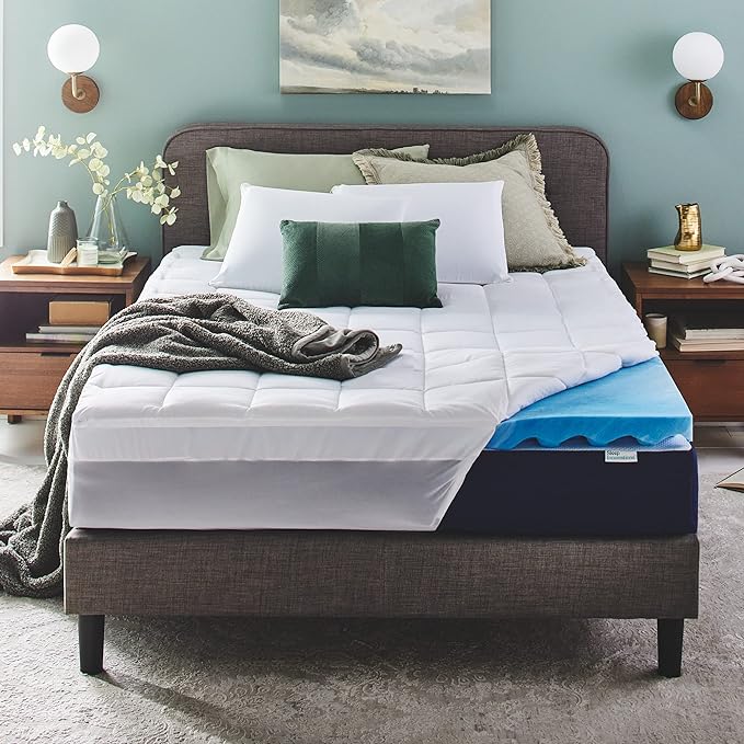 Sleep Innovations Dual Layer 4 Inch Memory Foam Mattress Topper, Twin Size, Ultra Soft Support, 3 Inch Cooling Gel Memory Foam Plus 1 Inch Fluffy Pillow Top Cover