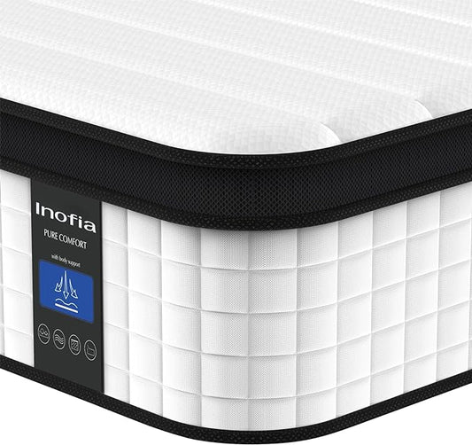 Inofia Full Mattress, 12 Inch Hybrid Innerspring Mattress Cool Bed with Breathable Soft Knitted Fabric Cover, 101 Nights Trial, Full Size Mattresses