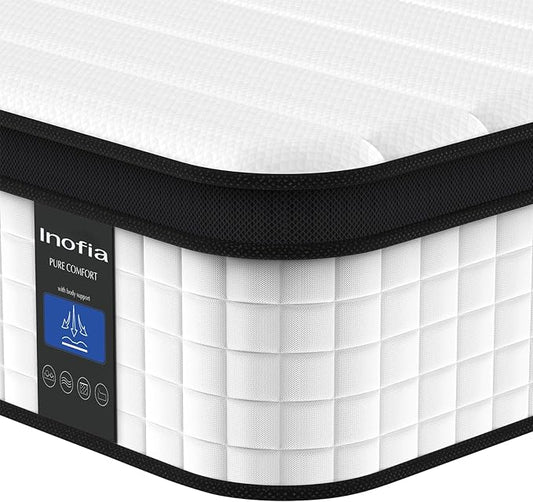 Inofia Twin Mattress, 12 Inch Hybrid Innerspring Single Mattress Cool Bed, Breathable Soft Knitted Fabric Cover, Medium Firmness