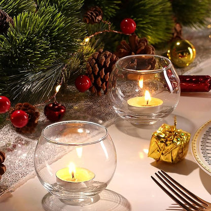 Lamorgift Glass Tealight Candle Holder Set of 12- Round Clear Votive Candle Holders for Table Decor, Party& Wedding Decorations