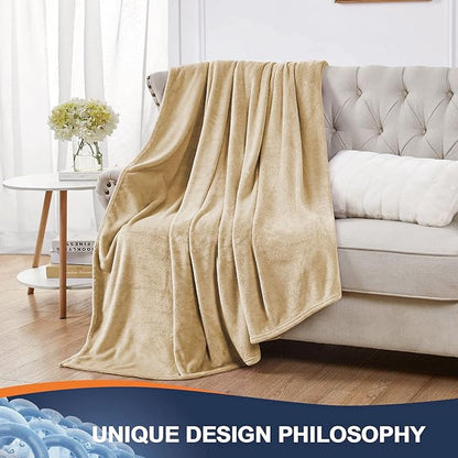 Walensee Fleece Blanket Plush Throw Fuzzy Lightweight (Throw Size 50x60 Tan Camel/Taupe) Super Soft Microfiber Flannel Blankets for Couch, Bed, Sofa Ultra Luxurious Warm and Cozy for All Seasons