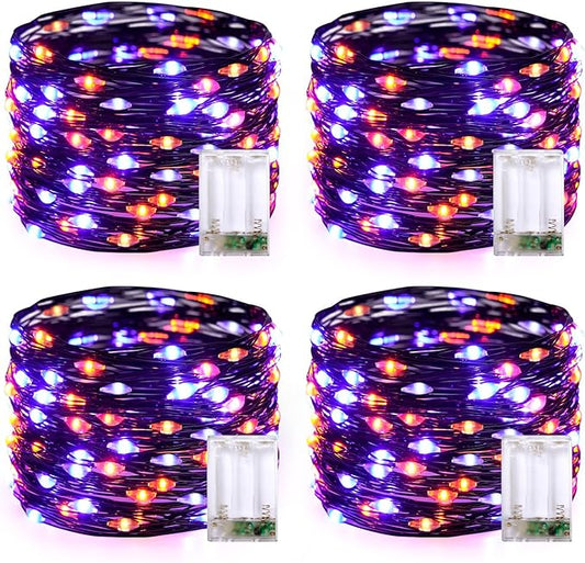 JMEXSUSS 4 Pack 50 LED Fairy Lights Battery Operated: Orange and Purple Halloween Lights - Perfect for Halloween Decorations, Parties, and Home Decorations