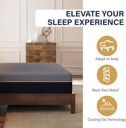 EGOHOME 12 Inch King Size Mattress, Copper Gel Cooling Memory Foam for Back Pain Relief, Therapeutic Bed in a Box, Foam Made in USA, CertiPUR-US Certified, 76x80x12 Black