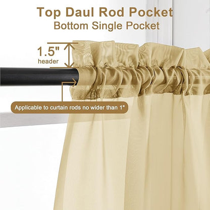 Chyhomenyc Gold Sheer Curtains 96 inches Long 2 Panels, Light Filtering Soft Airy Solid Elegant Voile Window Treatment Drapes for Bedroom Living Room Wedding Party Decor, 42 Wx96 L, 8FT L