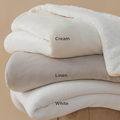 Bedsure GentleSoft Sherpa Fleece Throw Blanket for Couch - Thick and Warm Throw for Women and Men, Soft Fuzzy Plush Blanket for Winter, Linen, 50x60 Inches