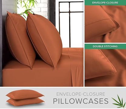 King Sheets by Pure Bamboo, Genuine 100% Organic Viscose Derived from Bamboo Bed Sheet Set, Luxuriously Soft & Cooling, Double Stitching, Lifetime Quality Promise (King, Terracotta)