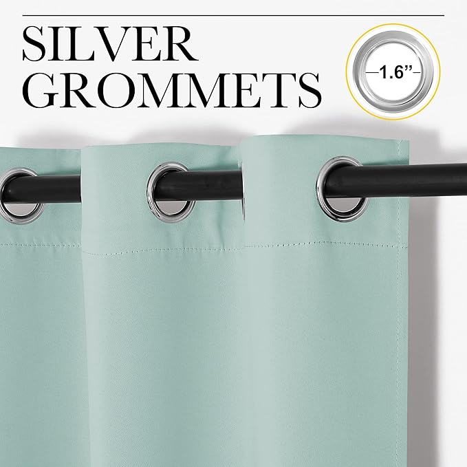 NICETOWN Aqua Blue Room Darkening Curtains for Kitchen, Window Treatment Thermal Insulated Solid Grommet Room Darkening Curtains/Drapes for Bedroom (Set of 2, 42 inches Wide by 48 inches Long)