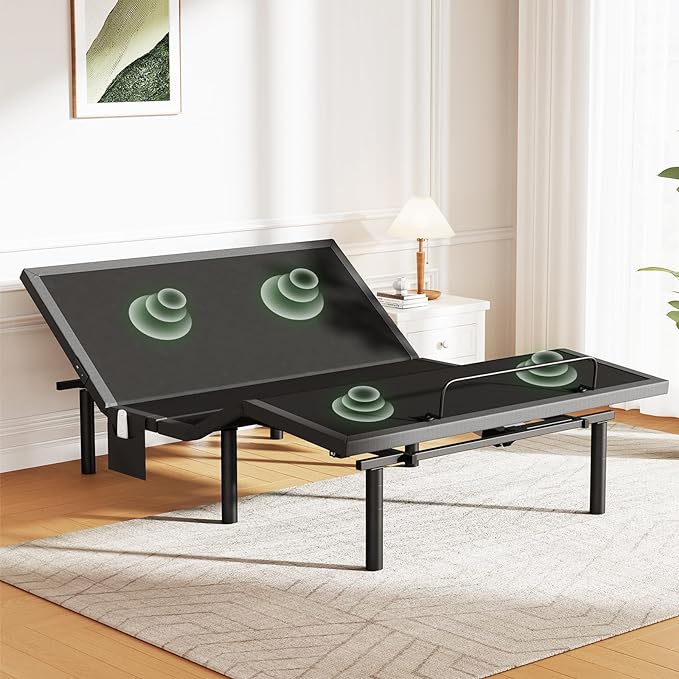 Marsail MS01-1 Queen Adjustable Bed Base with Massage, 4 Ports USB A&C Bed Frame with Under-Bed Nightlight, 3 Minutes Fast Assembly, Wireless Control Adjustable Bed with 4 Height Options