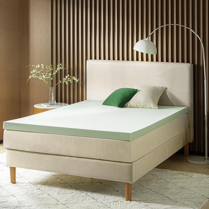 ZINUS 3 Inch Green Tea Memory Foam Mattress Topper, Smaller, More Convenient WonderBox Packaging, Pressure-Relieving Layers, CertiPUR-US Certified, Queen