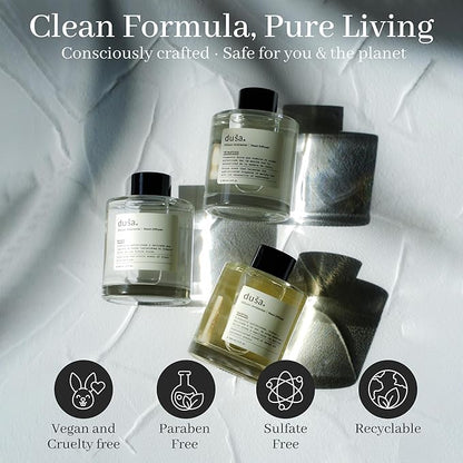 Duša Santal Reed Diffuser & Sticks - 5 Fl Oz Essential Home Fragrance Decor for Bathroom, Office & Living Spaces – Stylish & Long-Lasting Room Air Freshener -Ideal for Housewarming & Special Occasions