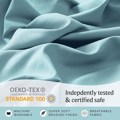 LuxClub 4 PC Queen Sheet Set, Deep Pockets Wrinkle Free Cooling Bed Sheets Hotel Bedding for Women, Men, Kids & Teens, Includes 1 Fitted Sheet, 1 Flat Sheet and 2 Pillowcases - Silky Soft Aqua