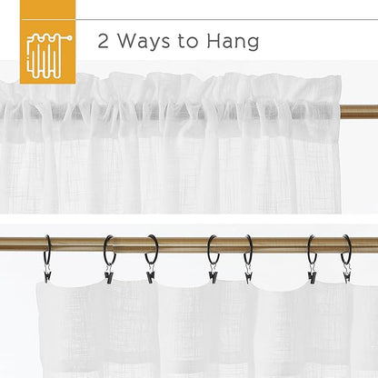RYB HOME White Curtains for Bedroom Linen Textured Blend Semi Sheer Curtains Privacy Light Airy Sheers for Bathroom Living Room Cafe, White, 70 inch Wide x 63 inch Long, 2 Panels
