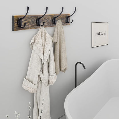 IBosins Wall Mounted Coat Rack, 2 Pack Metal Wood Coat Rack with 8 Black Rustic Hooks for Scarf, Bag, Towel, Key, Cap, Cup, Hat
