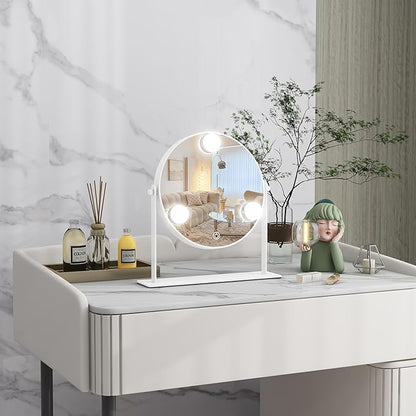 10"x10" Lighted Makeup Mirror, Hollywood Vanity Mirror with 3 Dimmable LED Bulbs, Dimmable Touch Screen, Light up Mirror, Portable Travel Mirror, 360° Rotation, White