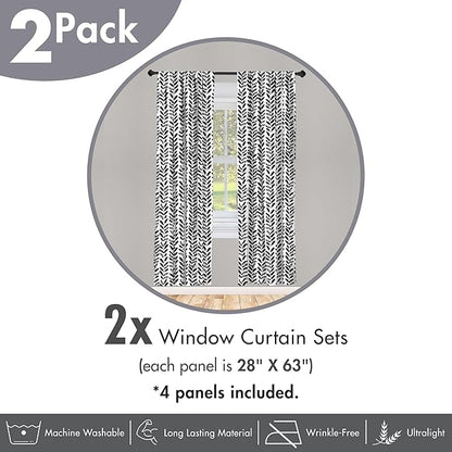 Ambesonne Black and White Window Curtains Pack of 2, Modern Grunge Botany Motif Monochrome Brush Paint Style Strokes, Lightweight Set with Rod Pocket, 4 Panels of - 28" x 63", White and Black