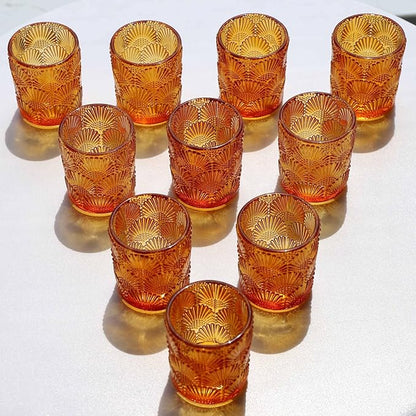 Woho 12Pcs Amber Votive Candle Holders, Glass Amber Candle Holder for Fall Wedding, Boho Tea Lights Candle Holder for Halloween Thanksgiving Centerpieces Table Decoration