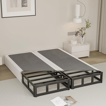 Split King Box Spring 7 Inch, Heavy Duty Metal Box Spring King Size with Fabric Cover, Noise-Free, Quick Assembly