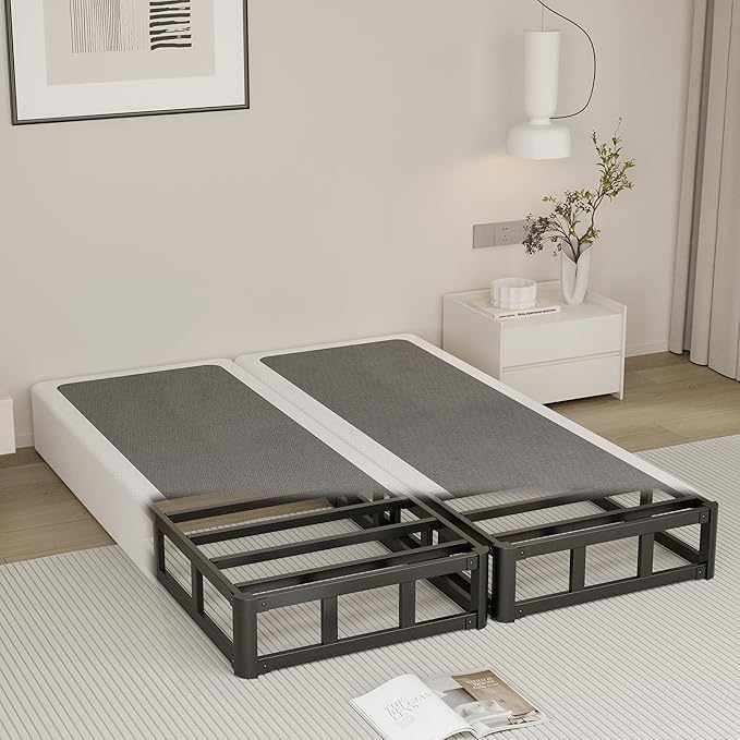Split California King Box Spring 5 Inch, Low Profile Heavy Duty Metal Box Spring Cal King Size with Fabric Cover, Noise-Free, Quick Assembly