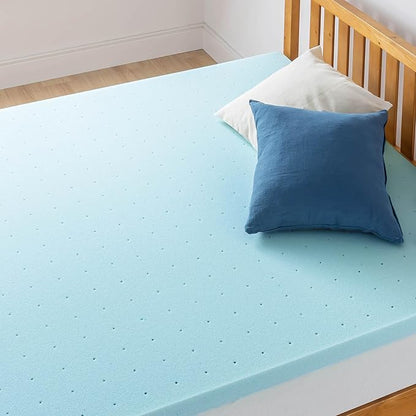 Best Price Mattress 2-inch Ventilated Gel Memory Foam Topper - Full, Dorm Essentials, Blue