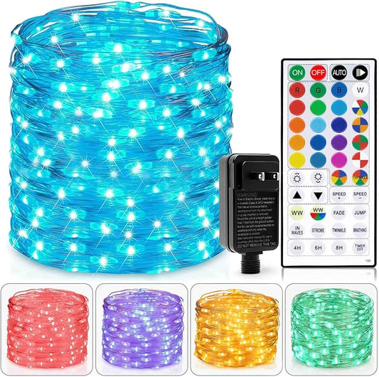 Fairy Lights Plug in 66ft 200LEDs with Remote, 20 Color Changing Light Warm White Twinkle Firefly String Lights for Christmas Bedroom Tapestry Party Wedding, Multicolor Colors (Plug)