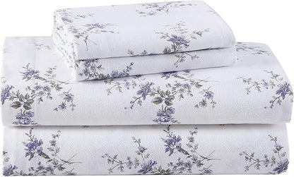 Laura Ashley - Flannel Sheets Twin Size, Anti-Pilling & Wrinkle Resistant Cotton, Touchably Soft for All-Season Comfort - Bed Sheets with Matching Pillowcase & Fitted Sheet (Jessika Lavender)