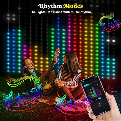 Smart Curtain Lights 400 LED, Color Changing LED Curtains Light 6.6 * 6.6 FT, DIY Fairy String Light Curtain for Bedroom Backdrop Party Indoor Outdoor Christmas Decor (APP +Remote Control)