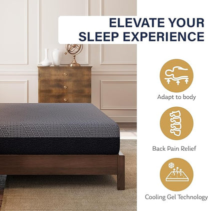 EGOHOME 10 Inch Twin XL Mattress, Copper Gel Cooling Memory Foam Mattress for Back Pain Relief,Therapeutic Single Mattress Bed in a Box, Made in USA, CertiPUR-US Certified, 38x80x10 Black