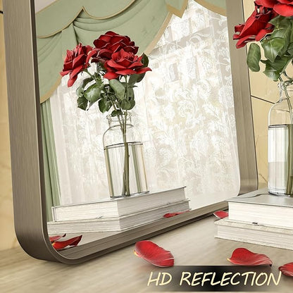 44x36 Bronze Bathroom Mirror, Brushed Metal Bathroom Vanity Mirrors for Wall, Rounded Corner Bronze Rectangle Mirror for Farmhouse, Bedroom, Anti-Rust (Horizontal/Vertical)