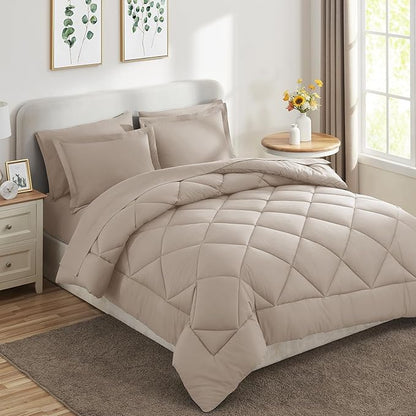 CozyLux Full Size Comforter Sets Linen - 7 Pieces Bed in a Bag Full, Luxury Soft Bed Set for All Seasons, Bedding Set with Down Alternative Comforter, Sheets, Pillowcases & Shams