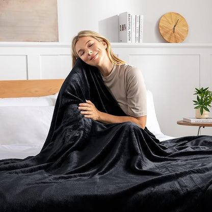 Exclusivo Mezcla Fleece Blanket King Size for Bed, Super Soft and Warm, All Season Use, Cozy, Plush, Lightweight, 90x104 Inches, Black