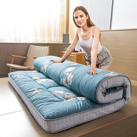 MAXYOYO Floral Printed Futon Mattress, Japanese Floor Mattress Quilted Bed Mattress, Extra Thick Folding Sleeping Pad Breathable Floor Lounger Guest Bed for Camping, Twin Size