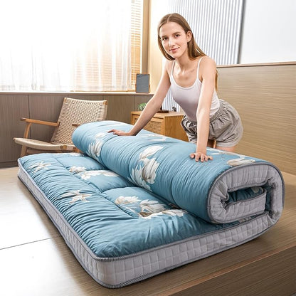 MAXYOYO Floral Printed Futon Mattress, Japanese Floor Mattress Quilted Bed Mattress Topper, Extra Thick Folding Sleeping Pad Breathable Floor Lounger Guest Bed for Camping Couch, Full Size