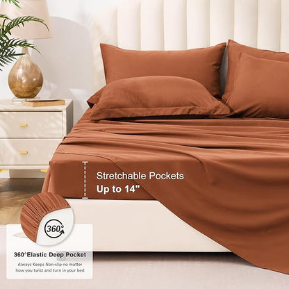 Love's cabin Twin Comforter Set Burnt Orange, 5 Pieces Twin Bed in a Bag, All Season Bedding Sets with 1 Comforter, 1 Flat Sheet, 1 Fitted Sheet, 1 Pillowcase and 1 Pillow Sham