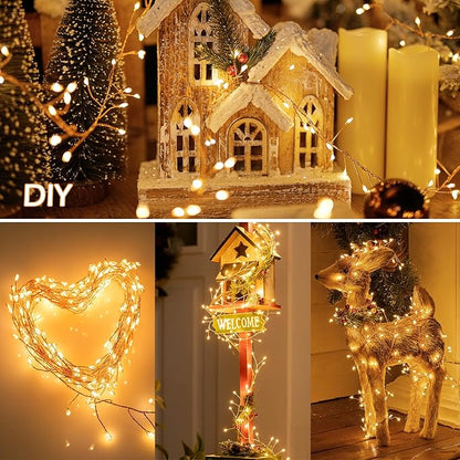 Minetom Fairy Lights Plug in, 23Ft 400LED Firecracker Firefly Lights with Remote, Waterproof Copper Wire Cluster String Lights for Ceiling Bedroom Window Christmas Tree Decoration, Warm White
