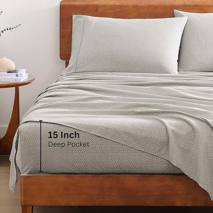 LANE LINEN RV Queen Sheets Set - 100% Organic Cotton Camper Sheet Sets 15" Deep Pocket Fitted - Snowdrop