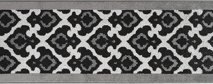 Custom Length Cut to Size Fleur de Lis Inspired Carpet Runner Rug for Hallways, Non Slip Rubber Backed, 31 inch Wide X Customized Length, Royal Grey, 31 inch X 12 feet