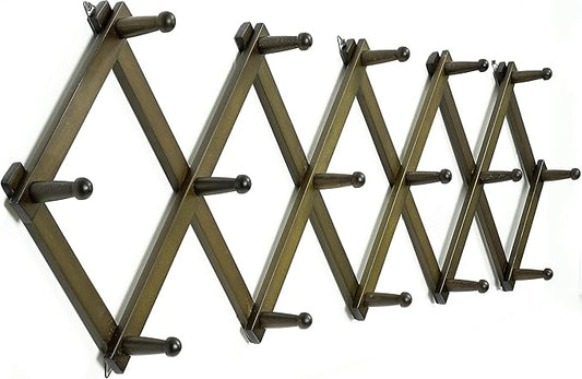 WEBI Accordion Wall Hanger,Accordion Hat Rack for Wall,Expandable Wooden Coat Rack Wall Mounted,Accordion Hook Rack for Hats,Caps,16 Peg,Dark Walnut