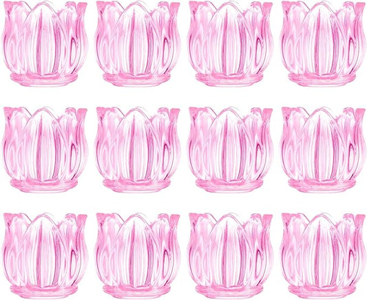 GOLDEAL 24Pcs Votive Candle Holders,Pink Thick Glass Tea Light Candle Holder Bulk,Tealight Candle Jars for Wedding Table Decor,Party Supplies,Bridal Shower,Baby Shower,Tables Centerpieces