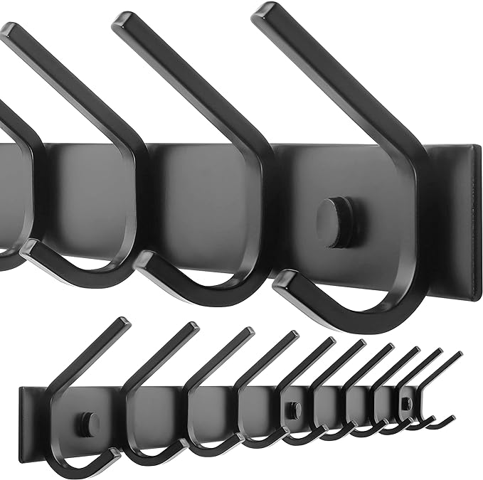 WEBI Coat Rack Wall Mounted,10 Hooks for Hanging Coats,30 Inch Hook Rack Hook Rail Coat Hanger Wall Mount for Backpack,Clothes,Jacket,Black