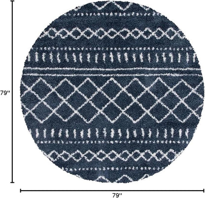 SAFAVIEH Arizona Shag Collection Area Rug - 6'7" Round, Slate Blue & Ivory, Moroccan Design, Non-Shedding & Easy Care, 1.6-inch Thick Ideal for High Traffic Areas in Living Room, Bedroom (ASG741L)