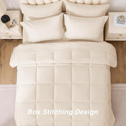 Love's cabin Queen Comforter Set Beige, 7 Pieces Queen Bed in a Bag, All Season Bedding Sets with 1 Comforter, 1 Flat Sheet, 1 Fitted Sheet, 2 Pillowcase and 2 Pillow Sham