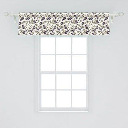 Ambesonne Olive Window Valance Pack of 2, Digitally Generated Hand Drawn Style Botanical Blossoms, Rod Pocket Curtain Valances for Kitchen Bedroom, 42" X 12", Quartz Taupe
