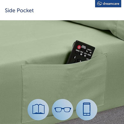 DREAMCARE King Size Sheets Set – 6 pcs Cooling Bed Sheets – up to 21” Deep Pocket King Sheet Set – 2500 Supreme Collection – Extra Soft 100% Brushed Microfiber Hotel Luxury with Side Pocket – S Green