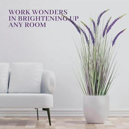 KOL 4ft Artificial Veronica Spiked Speedwell Grass, 47in Faux Veronica Spicata Flower, Tall Fake Reed Grass for Home Office Garden Wedding Decor, Indoor Outdoor Fake Plant, UV-Resistant, Purple