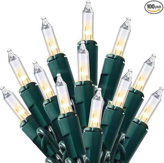 Joiedomi Clear Christmas String Lights Indoor,100 Count Mini Warm White Fairy Light,19.4 FT Lighting Decor for Patio Dorm Classroom Bedroom Holiday Wedding Party Garland Birthday Festival,Green Wire