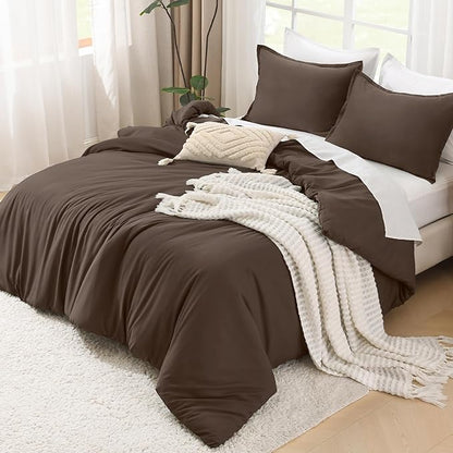 Litanika Comforters Chocolate Oversized Queen Size, 3 Pieces Lightweight Solid Bedding Set & Collections, All Season Fluffy Bed Set (98x98In Comforter & 2 Pillowcases)