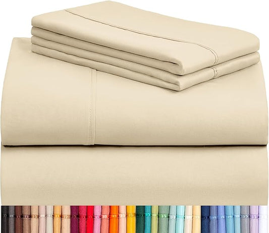 LuxClub Twin XL Sheets - Soft Kids Twin Bed Sheets for Boys and Girls, 3 PC Deep Pockets Wrinkle Free Kids Fitted Sheets Machine Washable Hotel Bedding Silky Soft- Cream Twin XL