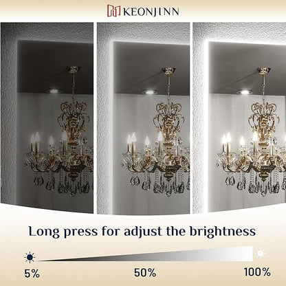 Keonjinn 24 x 32 Inch LED Bathroom Mirror with Backlit, Anti-Fog, CRI90+ HD Stepless Dimmable Mirror, High Lumen, Horizontal/Vertical Wall Mount, UL Listed Lighted Mirror, Waterproof